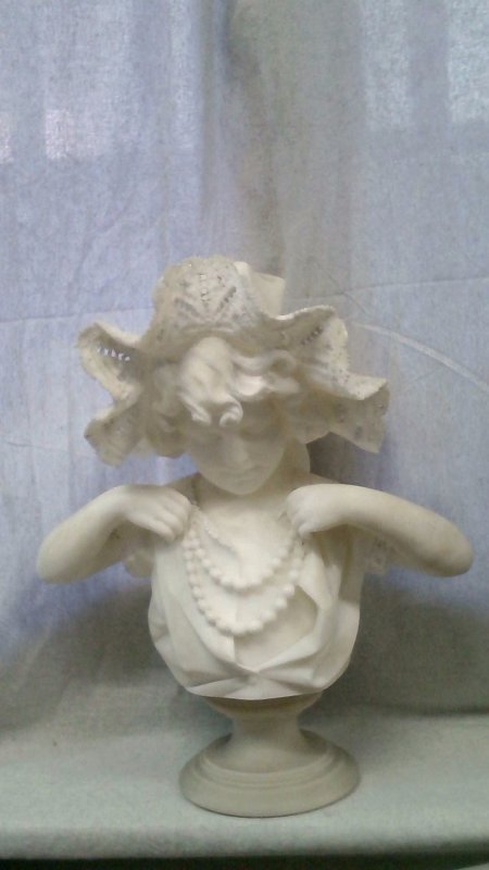 Scultura Mezzo Busto In Marmo Bianco "fanciulla Con Perle" 37cm    V