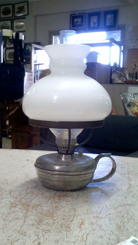 Lampada A  Olio  In Peltro  Marinoni  Con Paralume Opalino   V