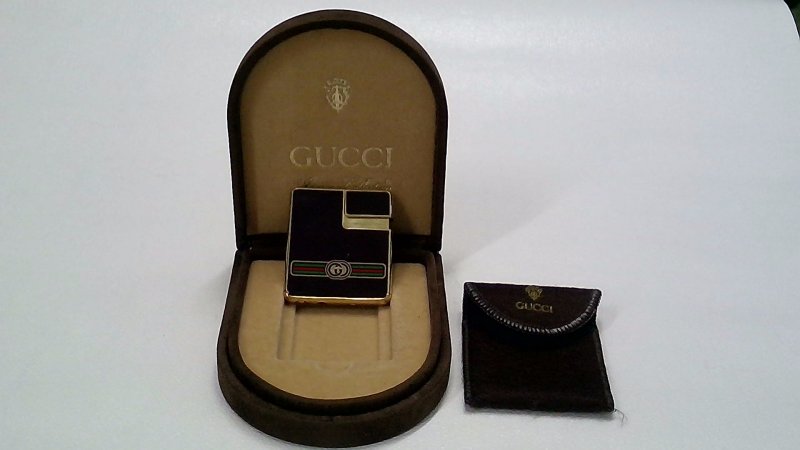 Accendino Gucci Dorato Con Decori Lacca Bordeaux E Logo   Con Scatola   V