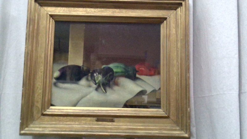 Dipinto Olio Su Tavola Telata Roberto Aloi  "ortaggi" Cornice Legno Dorato  35x27  V
